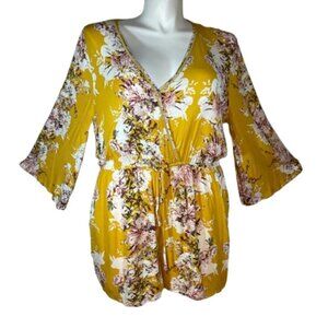Chic Soul Mustard Floral Romper 2X (16-18) Plus Size Boho Festival